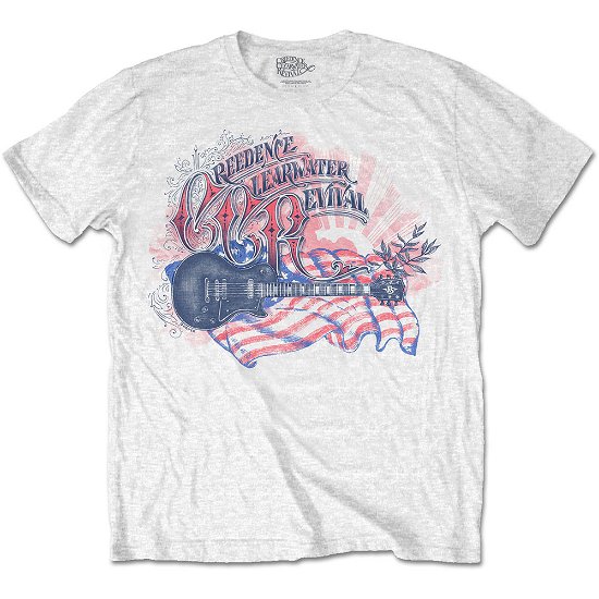 Creedence Clearwater Revival · Creedence Clearwater Revival Unisex T-Shirt: Guitar & Flag (T-shirt) [size M] [White - Unisex edition] (2020)
