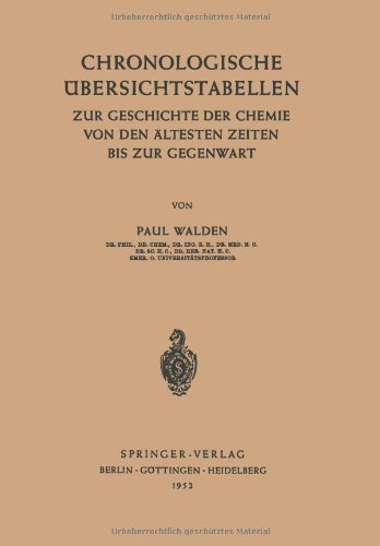Cover for P Walden · Chronologische UEbersichtstabellen: Zur Geschichte Der Chemie Von Den AEltesten Zeiten Bis Zur Gegenwart (Paperback Book) [Softcover Reprint of the Original 1st 1952 edition] (2012)
