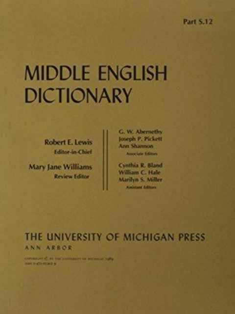 Middle English Dictionary: S.12 - Middle English Dictionary -  - Kirjat - The University of Michigan Press - 9780472012022 - keskiviikko 28. helmikuuta 1990