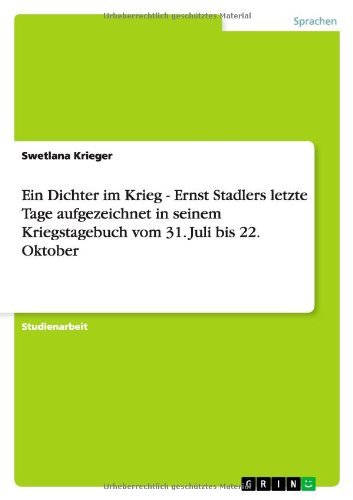 Cover for Krieger · Ein Dichter im Krieg - Ernst St (Bog) [German edition] (2012)