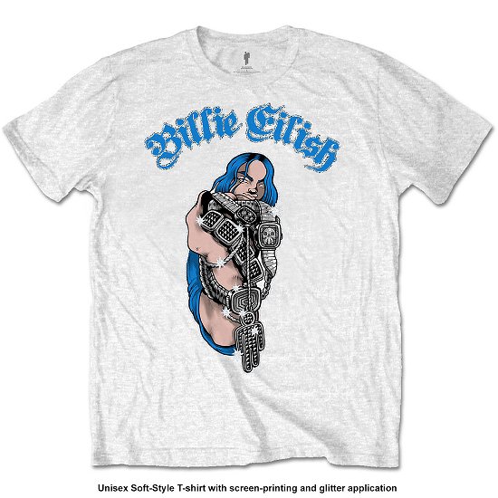 Cover for Billie Eilish · Billie Eilish Unisex T-Shirt: Bling (Glitter Print) (T-shirt) [size S] [White - Unisex edition] (2020)