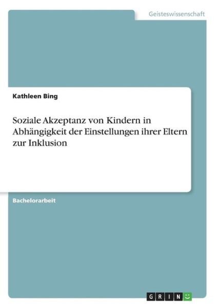 Cover for Bing · Soziale Akzeptanz von Kindern in A (Book)