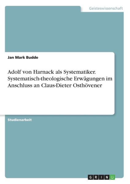 Cover for Budde · Adolf von Harnack als Systematike (Bog)