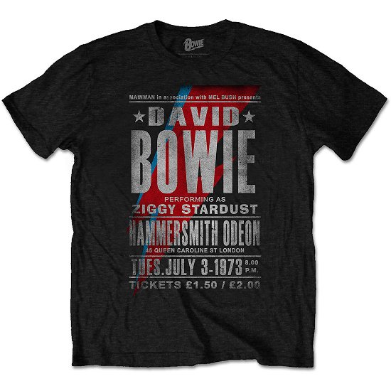 David Bowie Unisex T-Shirt: Hammersmith Odeon - David Bowie - Produtos - ROCK OFF - 5056170694025 - 