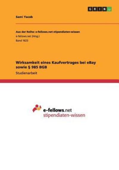 Cover for Yacob · Wirksamkeit eines Kaufvertrages b (Book)