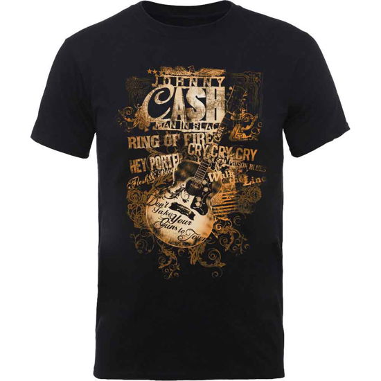 Johnny Cash Unisex T-Shirt: Guitar Song Titles - Johnny Cash - Produtos - MERCHANDISE - 5056170687027 - 20 de dezembro de 2019