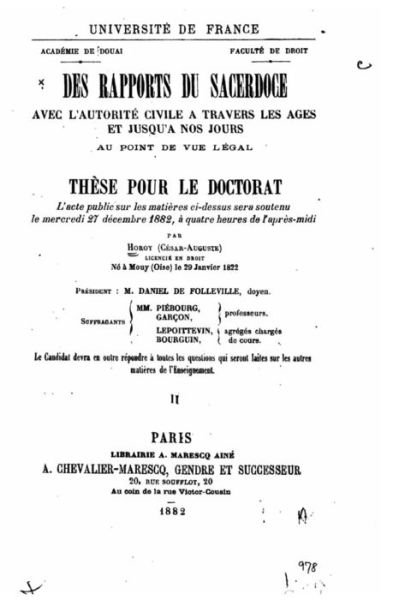 Cover for Cesar Auguste Horoy · Des Rapports Du Sacerdoce Avec L'autorite Civile - Volume II (Pocketbok) (2015)