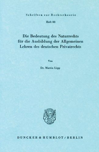 Cover for Lipp · Die Bedeutung des Naturrechts für (Book) (1980)