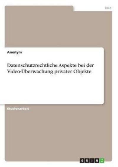 Cover for Anonym · Datenschutzrechtliche Aspekte be (Bog) (2017)