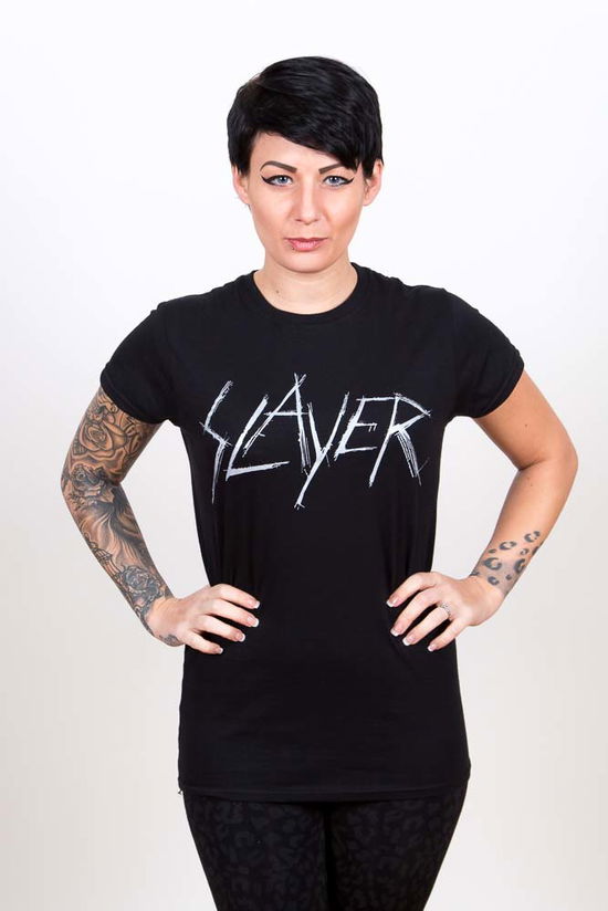 Slayer Ladies T-Shirt: Scratchy Logo - Slayer - Produtos - Global - Apparel - 5055295393028 - 