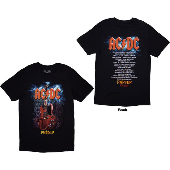 AC/DC Unisex T-Shirt: Guitar PWR-UP EU Tour '24 (Back Print & Ex-Tour) - AC/DC - Gadżety -  - 5056737290028 - 8 października 2024