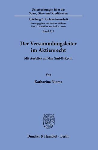 Cover for Niemz · Der Versammlungsleiter im Aktienr (Book) (2020)