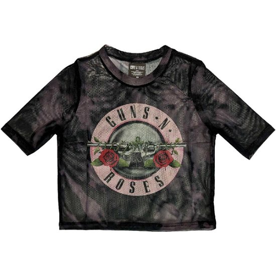 Guns N' Roses Ladies Crop Top: Pink Tint Bullet Logo (Mesh) - Guns N Roses - Merchandise -  - 5056561085029 - 