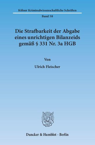 Cover for Fleischer · Die Strafbarkeit der Abgabe e (Bog) (2014)