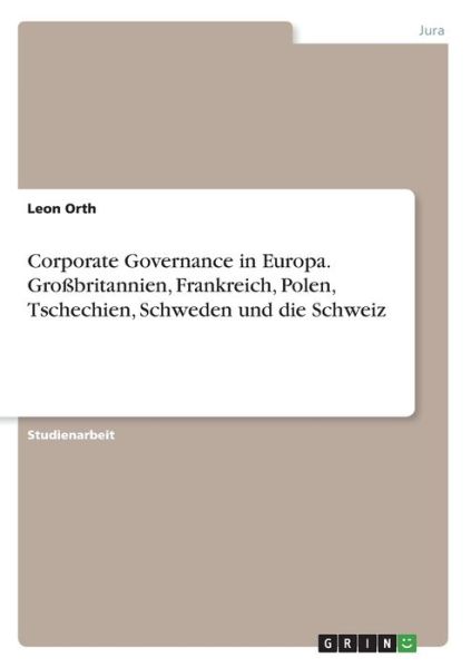 Cover for Orth · Corporate Governance in Europa. Gr (Book)