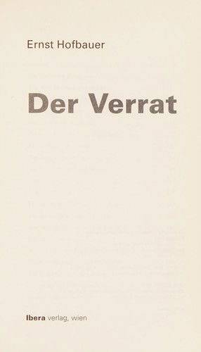 Cover for Ernst Hofbauer · Der Verrat (Book)