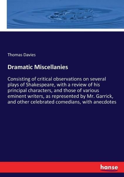 Cover for Davies · Dramatic Miscellanies (Book) (2017)
