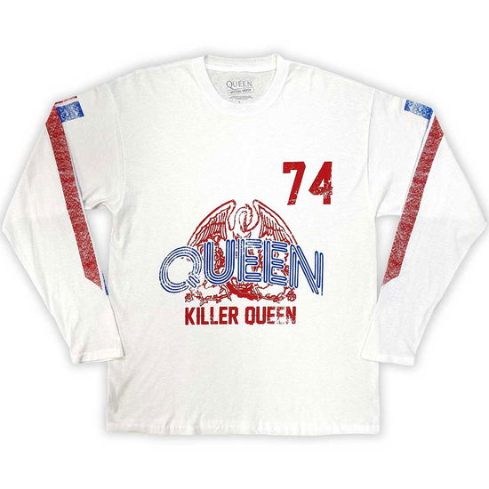 Cover for Queen · Queen Unisex Long Sleeve T-Shirt: Killer Queen '74 Stripes (Sleeve Print) (Kläder)