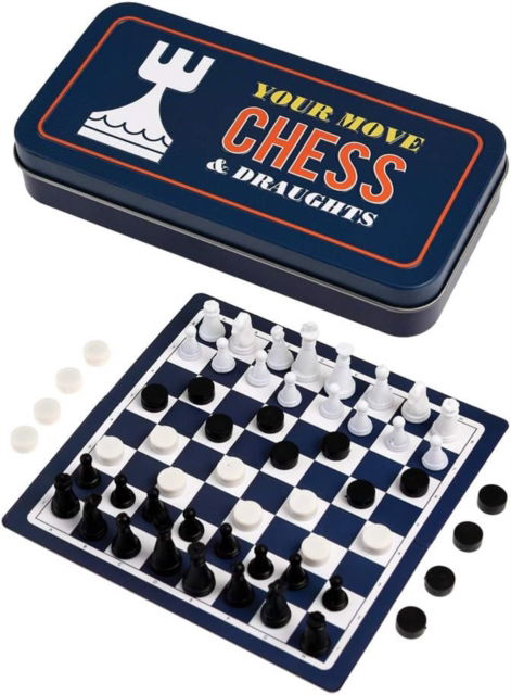 Cover for Travel chess and draughts game in a tin (Paperback Book) (2023)