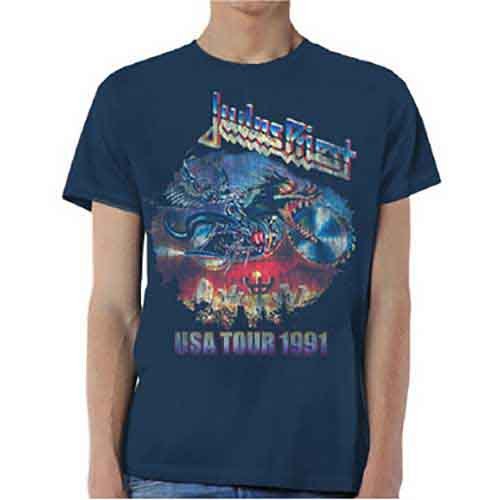 Cover for Judas Priest · Judas Priest Unisex T-Shirt: Painkiller US Tour 91 (T-shirt) [size L] [Blue - Unisex edition] (2018)