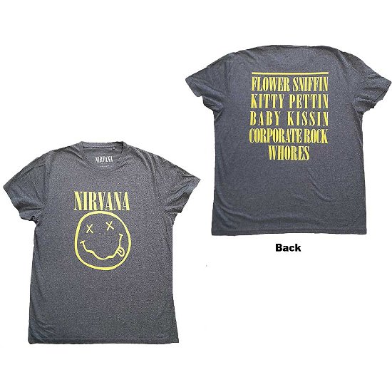 Nirvana Unisex T-Shirt: Yellow Happy Face (Back Print) - Nirvana - Koopwaar -  - 5056561028033 - 