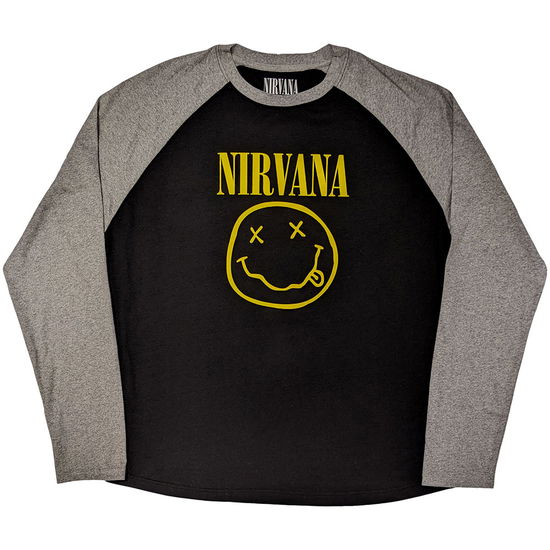 Cover for Nirvana · Nirvana Unisex Raglan T-Shirt: Yellow Happy Face (Black &amp; Grey) (T-shirt) [size S] (2025)