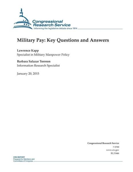 Cover for Congressional Research Service · Military Pay: Key Questions and Answers (Taschenbuch) (2015)