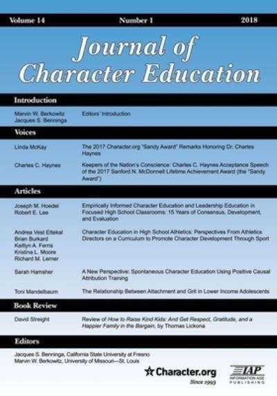 Cover for Jacques S Benninga · Journal of Character Education Vol 14 Issue 1 2018 (Paperback Book) (2018)