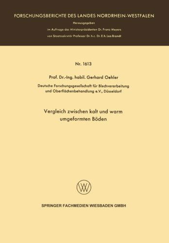 Cover for Gerhard Oehler · Vergleich Zwischen Kalt Und Warm Umgeformten Boeden (Paperback Book) [1966 edition] (1966)