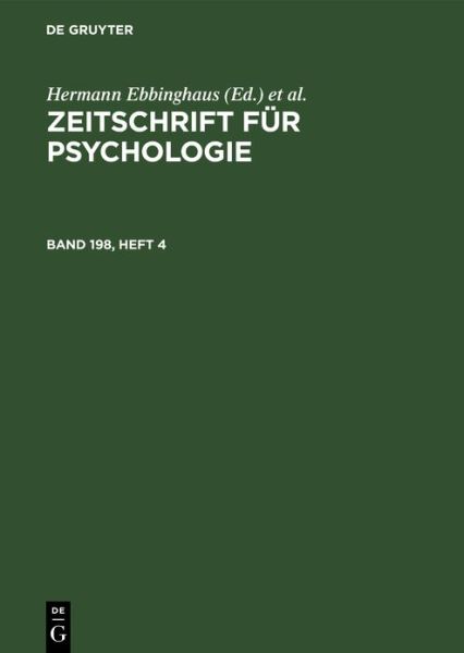 Cover for Hermann Ebbinghaus · Zeitschrift Für Psychologie. Band 198, Heft 4 (Book) (1991)