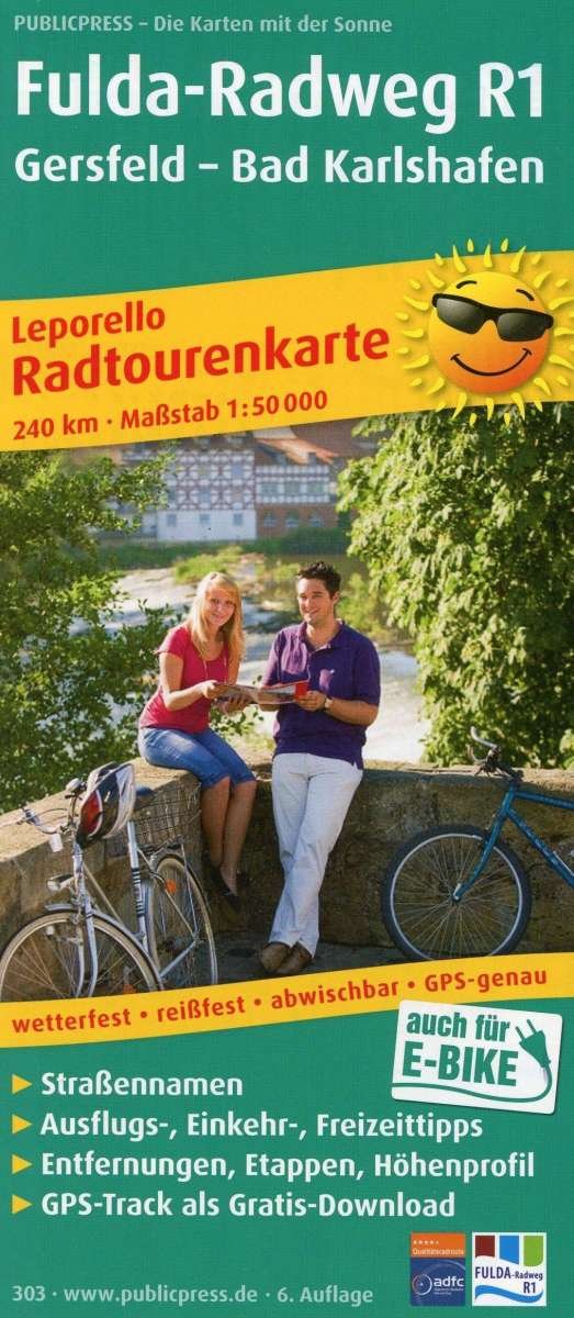 Cover for Publicpress · Fulda cycle path R1, cycle tour map 1:50,000 (Kort) (2019)