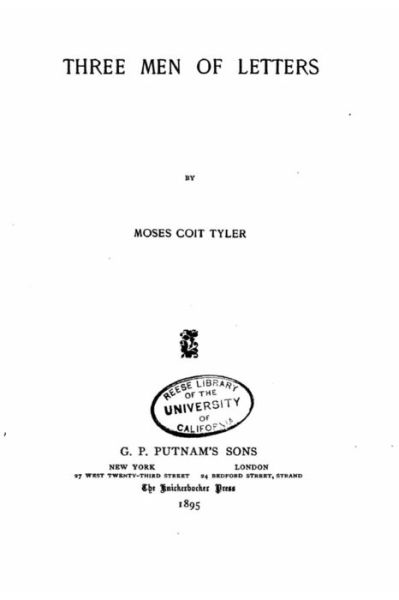 Cover for Moses Coit Tyler · Three Men of Letters (Paperback Book) (2016)