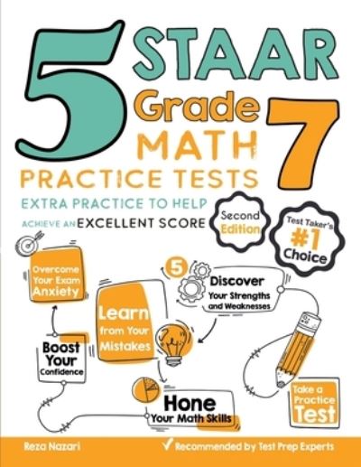 Cover for Reza Nazari · 5 STAAR Grade 7 Math Practice Tests (Paperback Book) (2020)