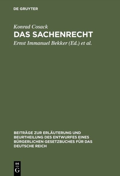 Cover for Cosack · Das Sachenrecht (Book) (1901)