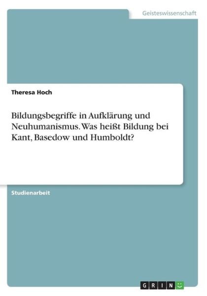 Cover for Hoch · Bildungsbegriffe in Aufklärung und (Book) (2016)