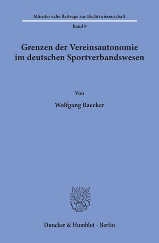 Cover for Baecker · Grenzen der Vereinsautonomie im (Book) (1985)