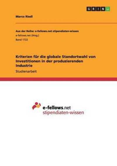 Cover for Riedl · Kriterien für die globale Standor (Book) (2016)