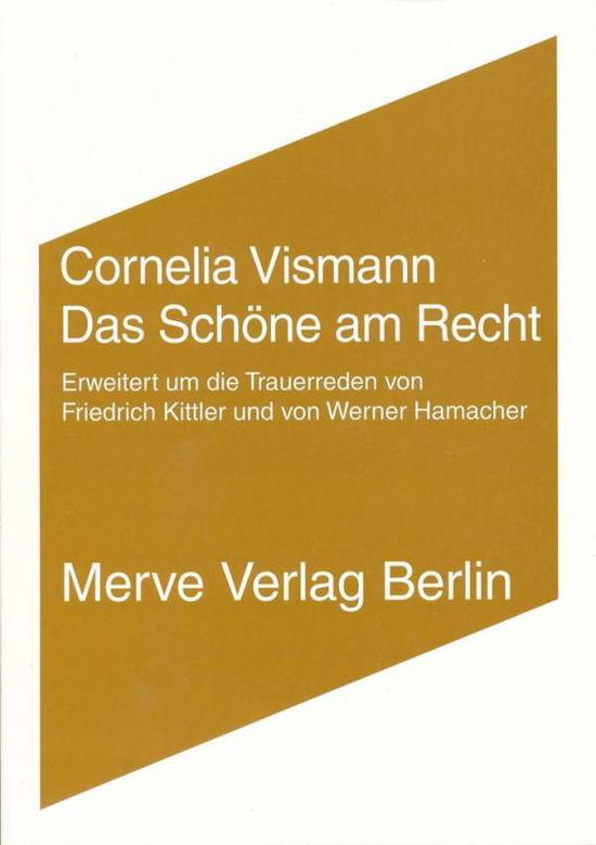 Cover for Cornelia Vismann · Kittler:das SchÃ¶ne Am Recht (Book)