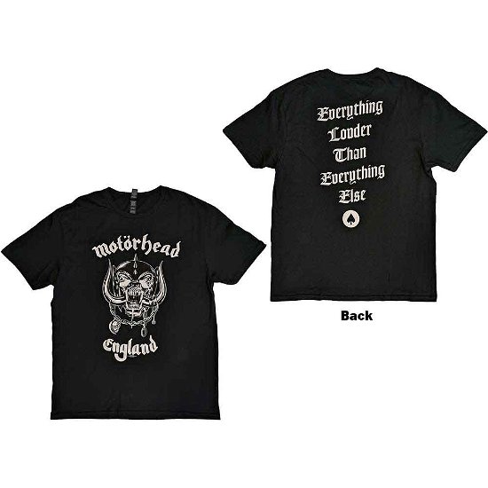 Motorhead Unisex T-Shirt: England (Back Print) - Motörhead - Merchandise - ROFF - 5055295347038 - 27. mai 2013