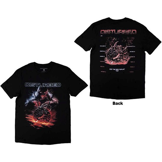 Disturbed Unisex T-Shirt: European Tour '23 Medallion (Back Print & Ex-Tour) - Disturbed - Merchandise -  - 5056737244038 - 