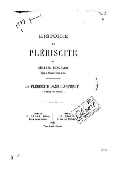 Cover for Charles Borgeaud · Histoire du plebiscite (Paperback Book) (2015)