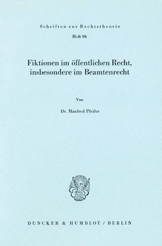 Cover for Pfeifer · Fiktionen im öffentlichen Recht (Buch) (1981)
