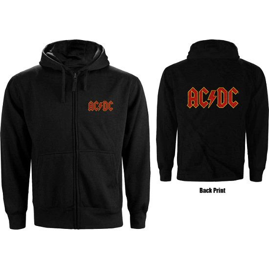 AC/DC Unisex Zipped Hoodie: Logo (Back Print) - AC/DC - Mercancía -  - 5056170666039 - 
