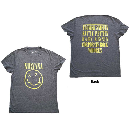 Nirvana Unisex T-Shirt: Yellow Happy Face (Back Print) - Nirvana - Produtos -  - 5056561028040 - 