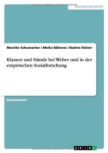 Cover for Schumacher · Klassen und Stände bei Weber (Buch) [German edition] (2013)