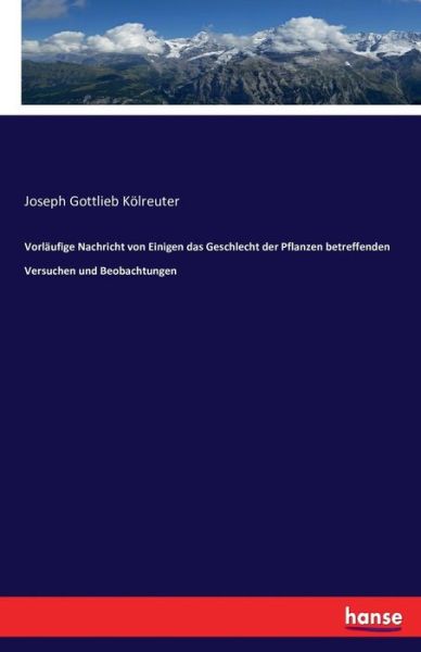 Cover for Kölreuter · Vorläufige Nachricht von Eini (Book) (2016)