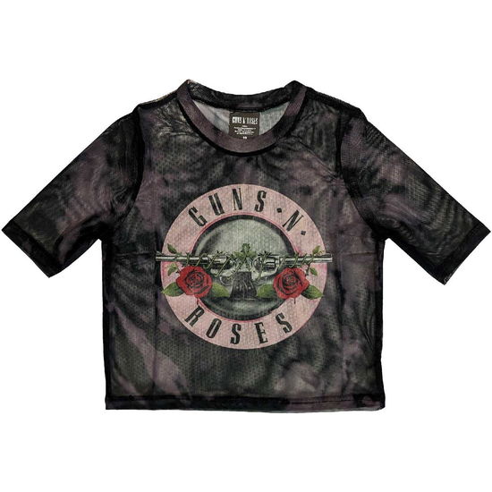 Guns N' Roses Ladies Crop Top: Pink Tint Bullet Logo (Mesh) - Guns N Roses - Merchandise -  - 5056561085043 - May 15, 2023