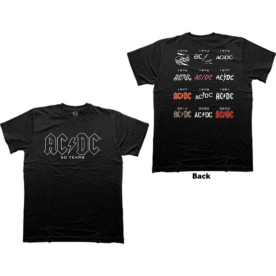 AC/DC Unisex T-Shirt: Logo History (Back Print) - AC/DC - Mercancía -  - 5056737235043 - 