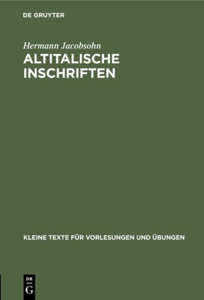 Cover for Hermann Jacobsohn · Altitalische Inschriften (Book) (1927)