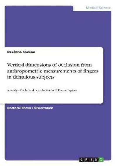 Cover for Saxena · Vertical dimensions of occlusion (Book)